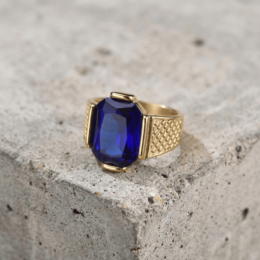 Bague Chevalière Homme Originale Or Lapis Lazuli