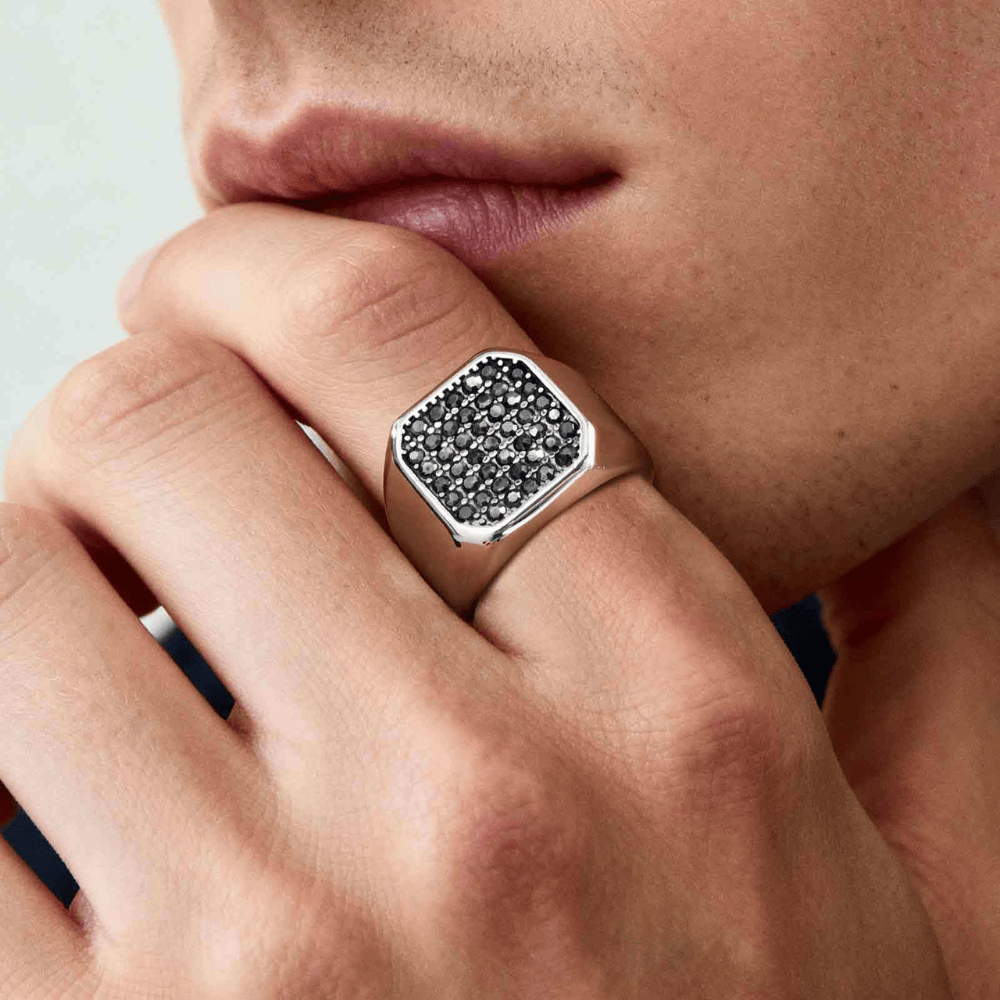 Chevalière pour Homme Luxe Pierres Noires Argent