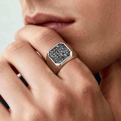 Chevalière pour Homme Luxe Pierres Noires Argent