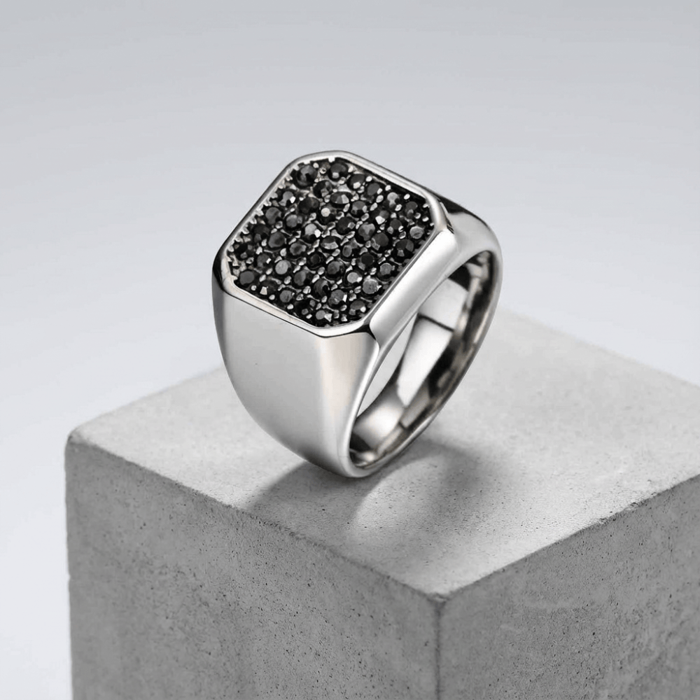 Chevalière pour Homme Luxe Pierres Noires Argent