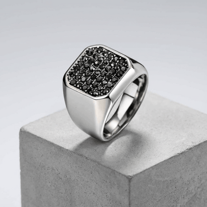 Chevalière pour Homme Luxe Pierres Noires Argent