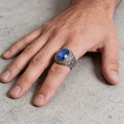 Bague Chevalière Homme Saphir Bleu Acier Inoxydable