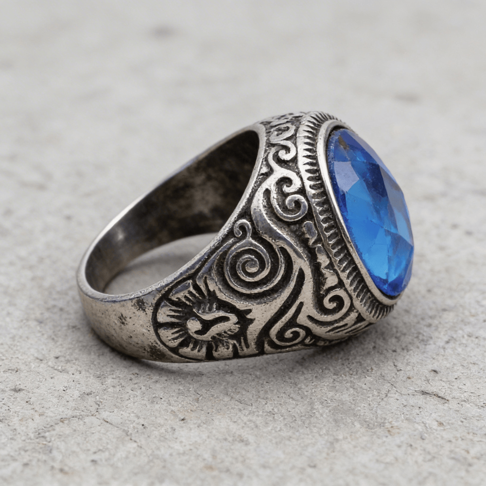 Bague Chevalière Homme Saphir Bleu Acier Inoxydable