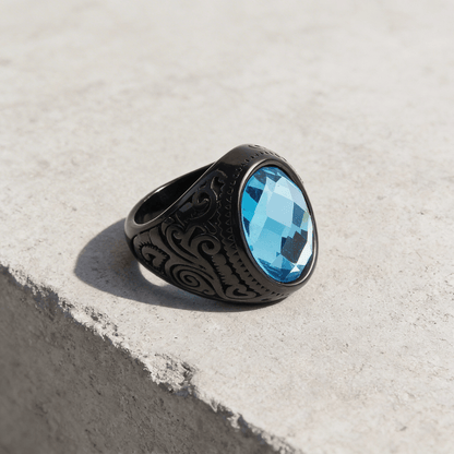 Bague Chevalière Homme Saphir Bleu Acier Inoxydable