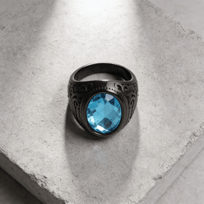 Bague Chevalière Homme Saphir Bleu Acier Inoxydable