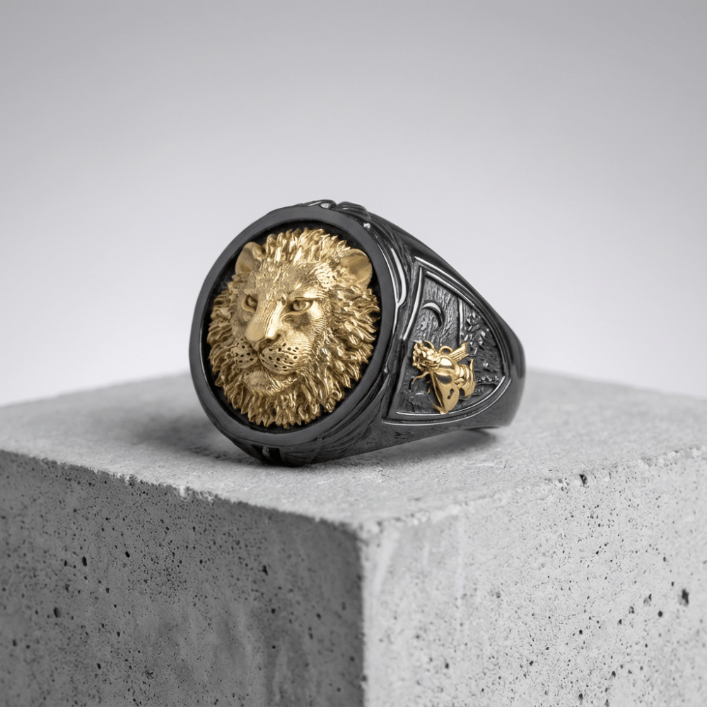Chevalière Lion Homme Noire