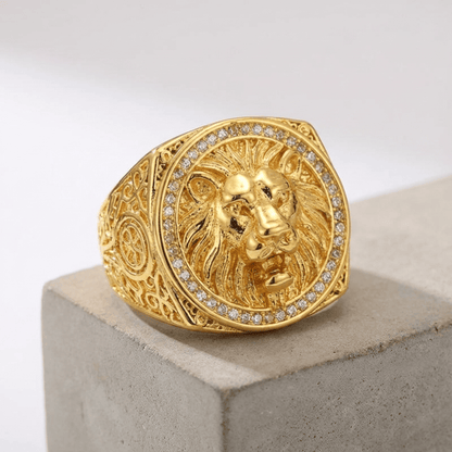 Grosse Chevalière Homme Or Lion Bague