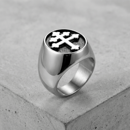 Chevalière Homme Noire Croix Templier Vintage