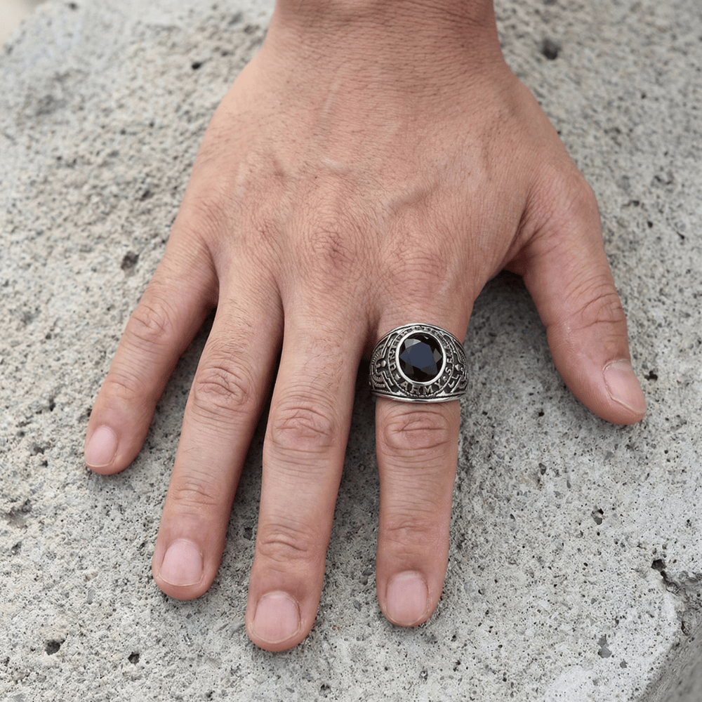 Chevalière Ovale Homme Acier Inoxydable Saphir Rubis Onyx