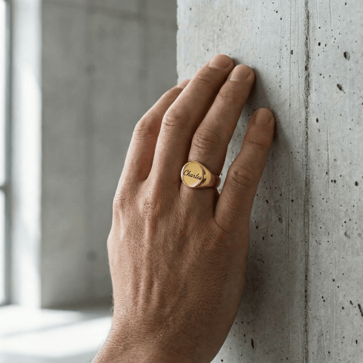 Bague Chevalière Fine Homme Personnalisé Ronde