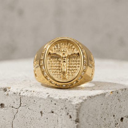 Bague Chevalière Plaqué Or Homme Croix