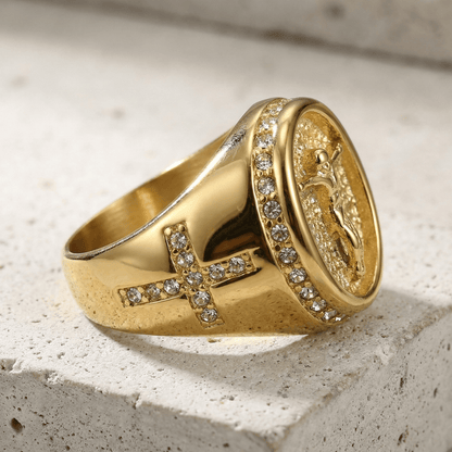 Bague Chevalière Plaqué Or Homme Croix