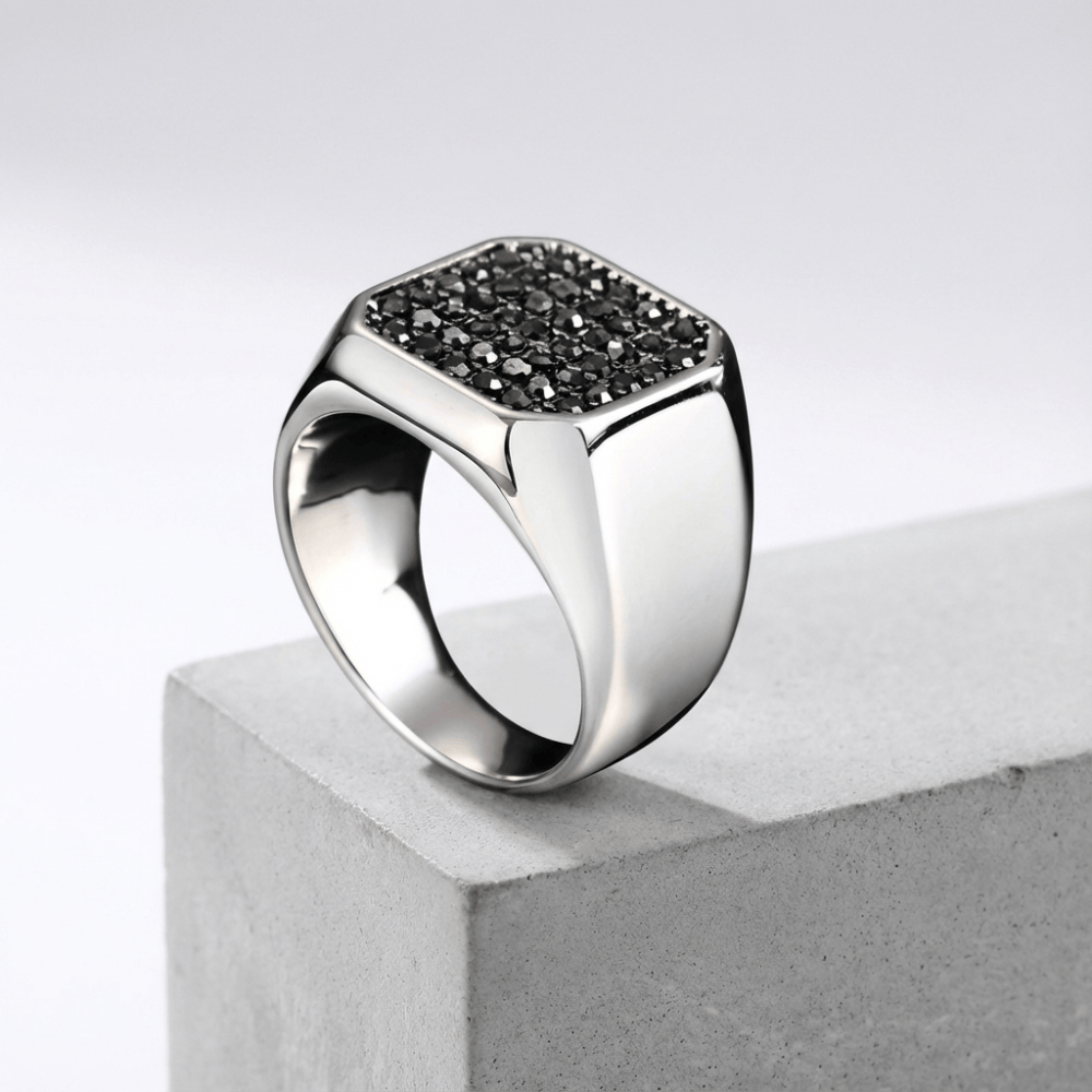 Chevalière pour Homme Luxe Pierres Noires Argent