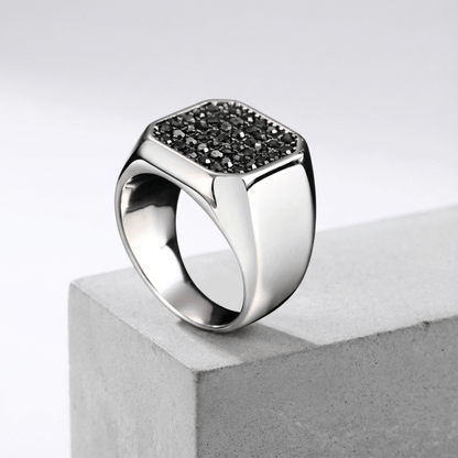Chevalière pour Homme Luxe Pierres Noires Argent