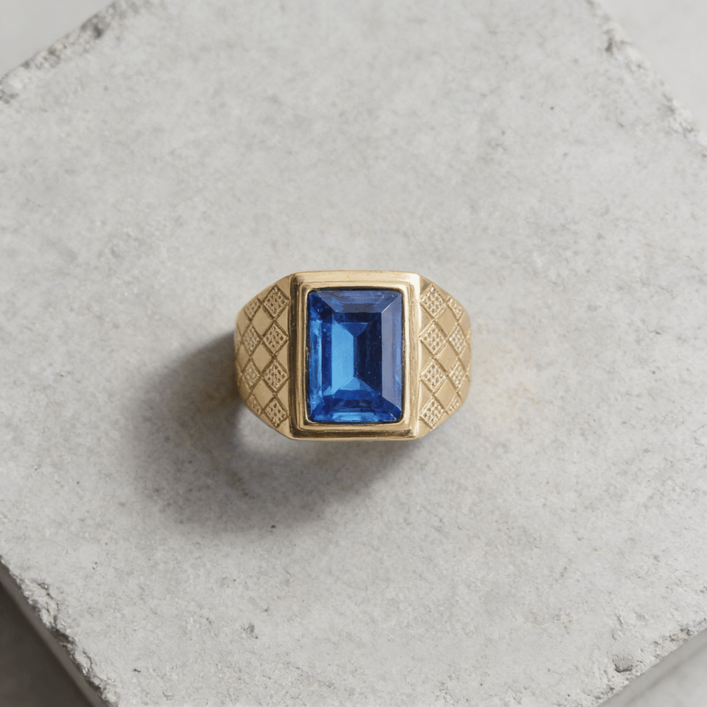Bague Chevalière Saphir Homme Or Acier Inoxydable