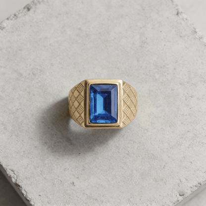 Bague Chevalière Saphir Homme Or Acier Inoxydable