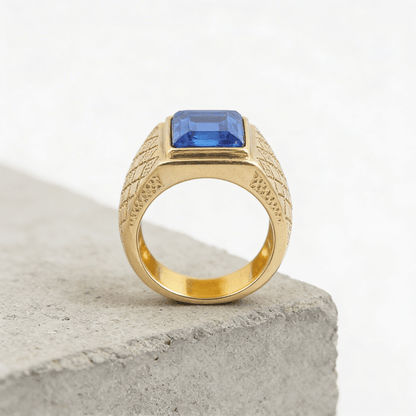 Bague Chevalière Saphir Homme Or Acier Inoxydable