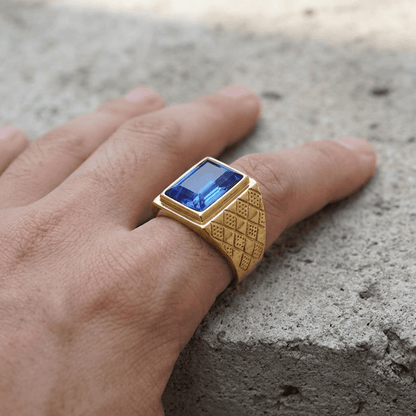 Bague Chevalière Saphir Homme Or Acier Inoxydable