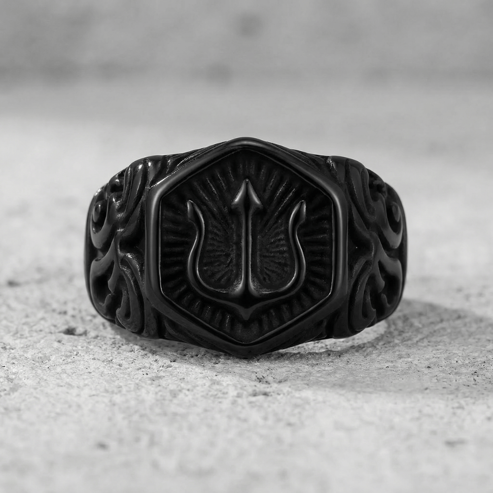 Bague Chevalière Viking Homme Noire