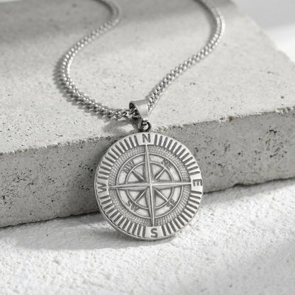 Collier Pendentif Boussole Homme Acier