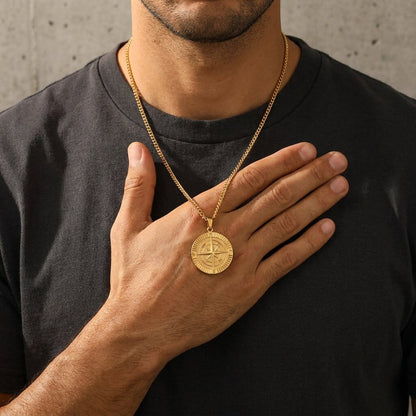 Collier Pendentif Boussole Homme Acier
