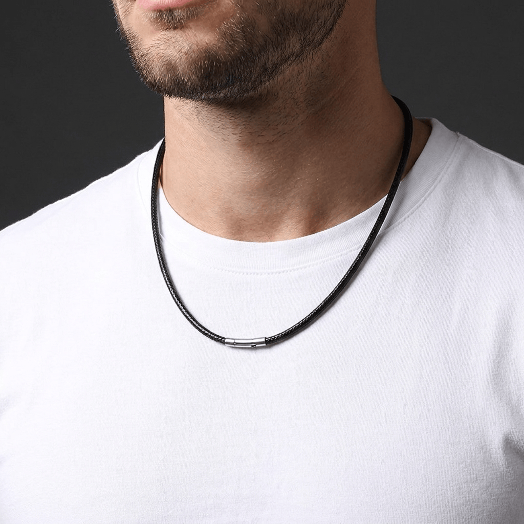 Collier Cordon Homme Tressé Noir Acier Inoxydable