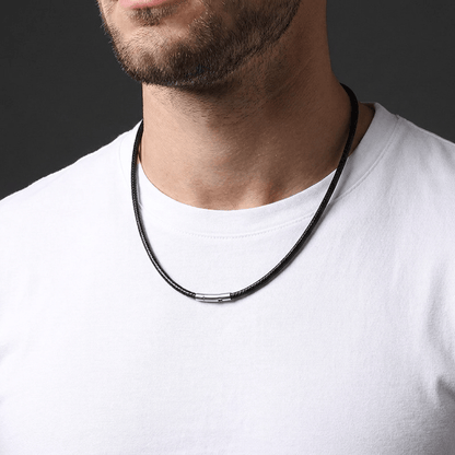 Collier Cordon Homme Tressé Noir Acier Inoxydable