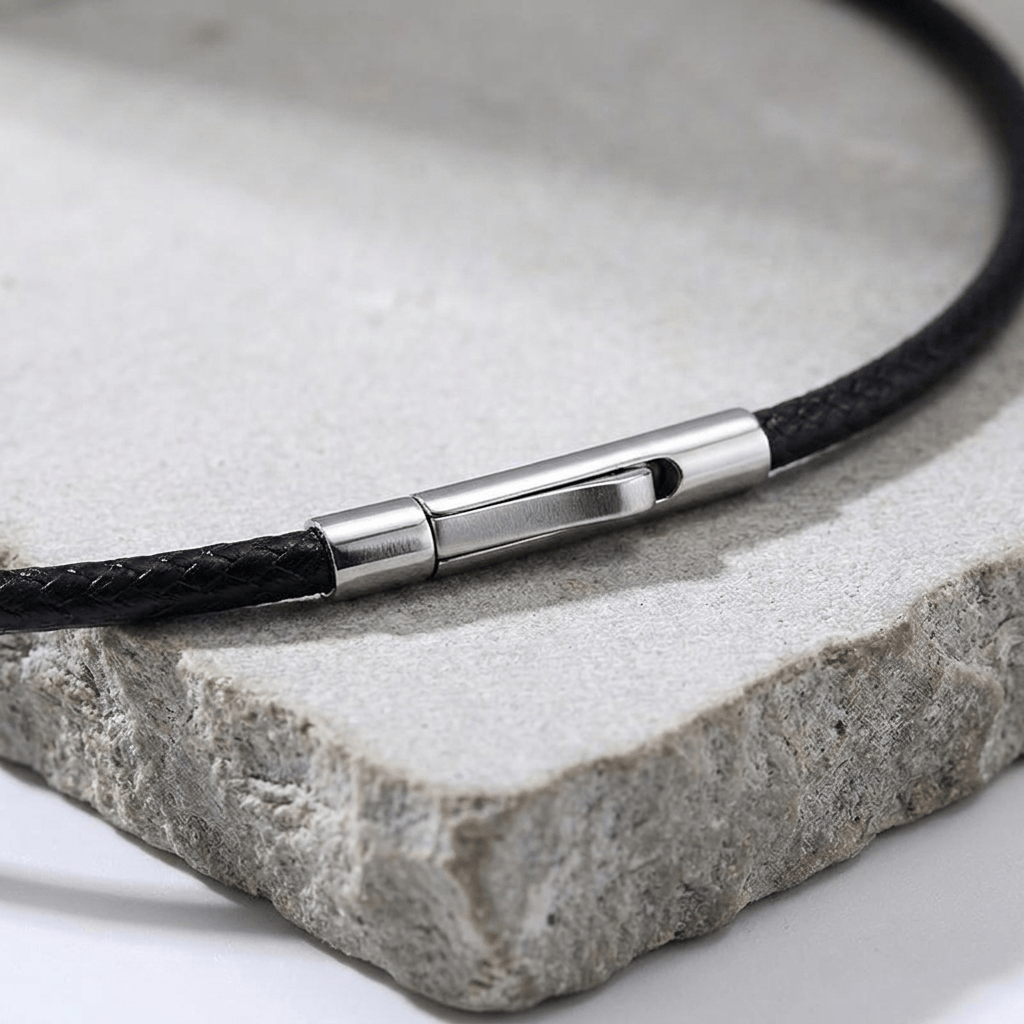 Collier Cordon Homme Tressé Noir Acier Inoxydable