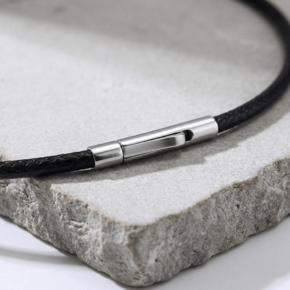 Collier Cordon Homme Tressé Noir Acier Inoxydable