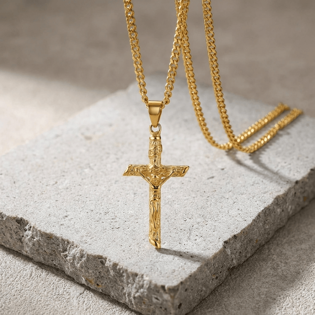 Collier Croix Or Homme Jésus Acier Inoxydable