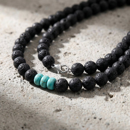 Collier Homme Pierre de Lave Acier Inoxydable