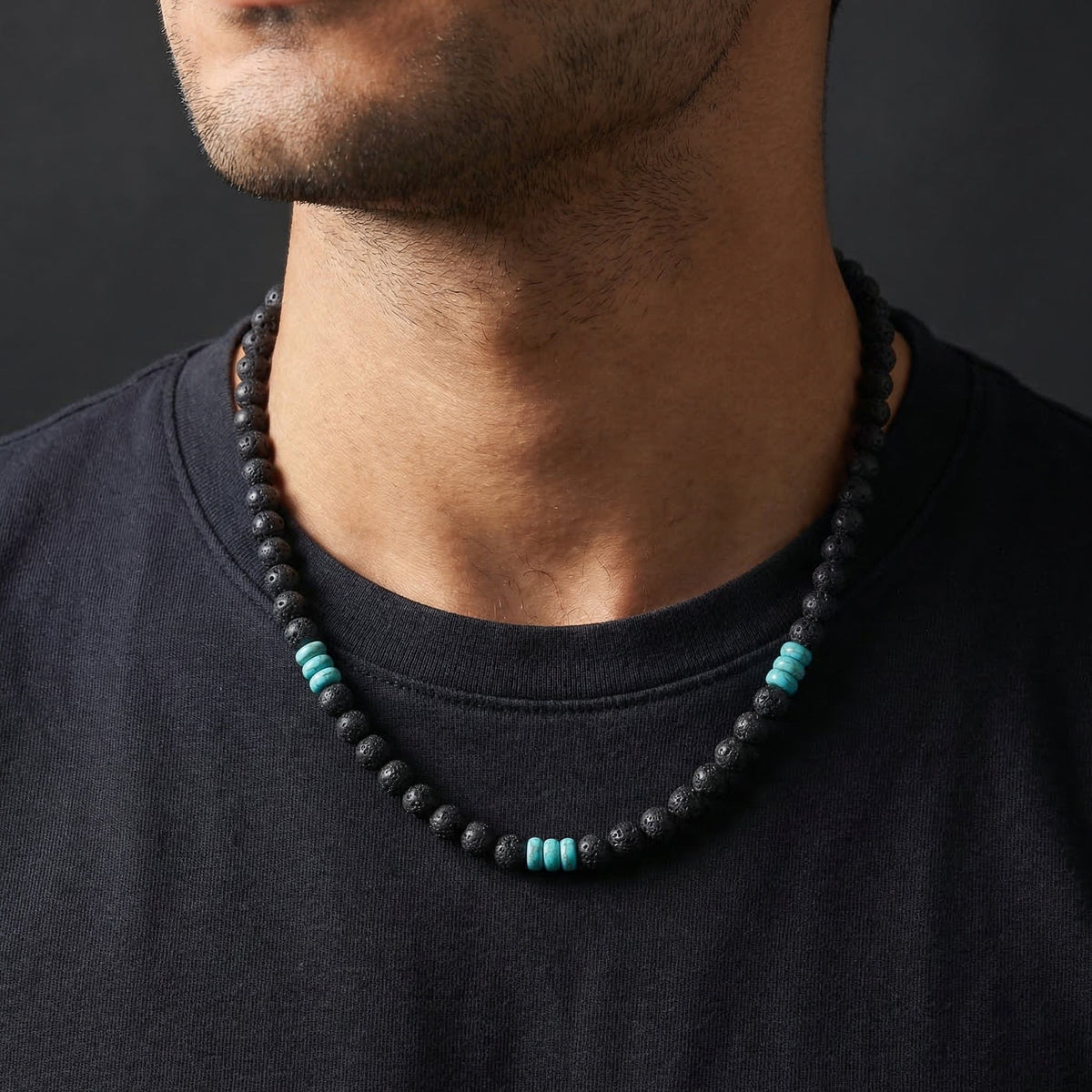 Collier Homme Pierre de Lave Acier Inoxydable