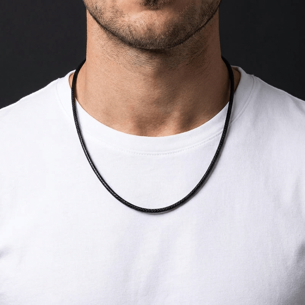 Collier Cordon Homme Tressé Noir Acier Inoxydable