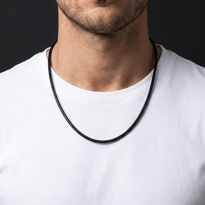 Collier Cordon Homme Tressé Noir Acier Inoxydable