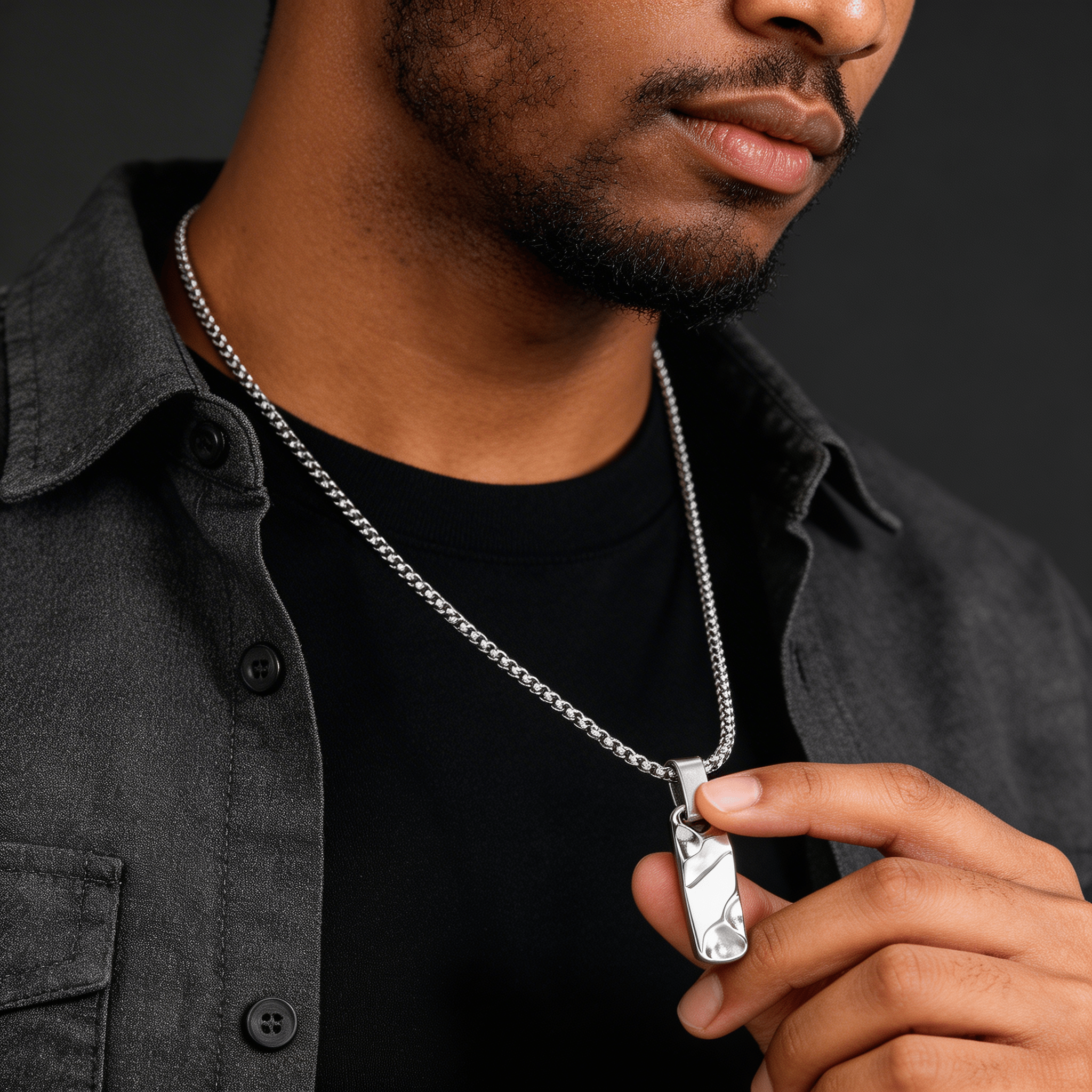 Collier Pendentif Homme Barre Acier Inoxydable