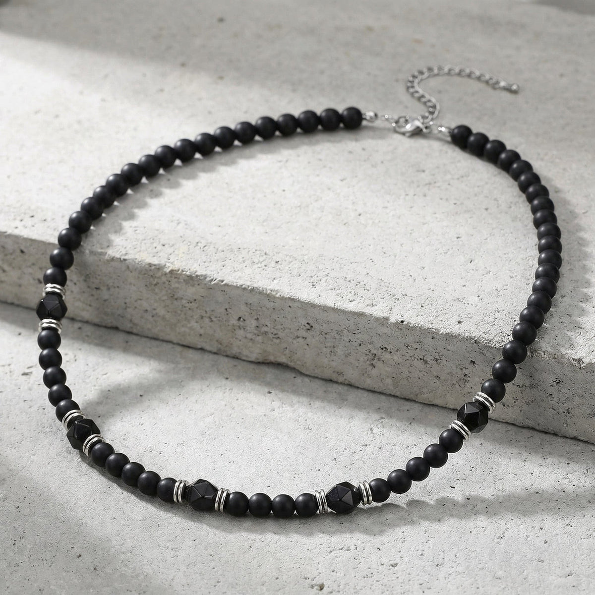 Collier Homme Perles Diamant et Acier