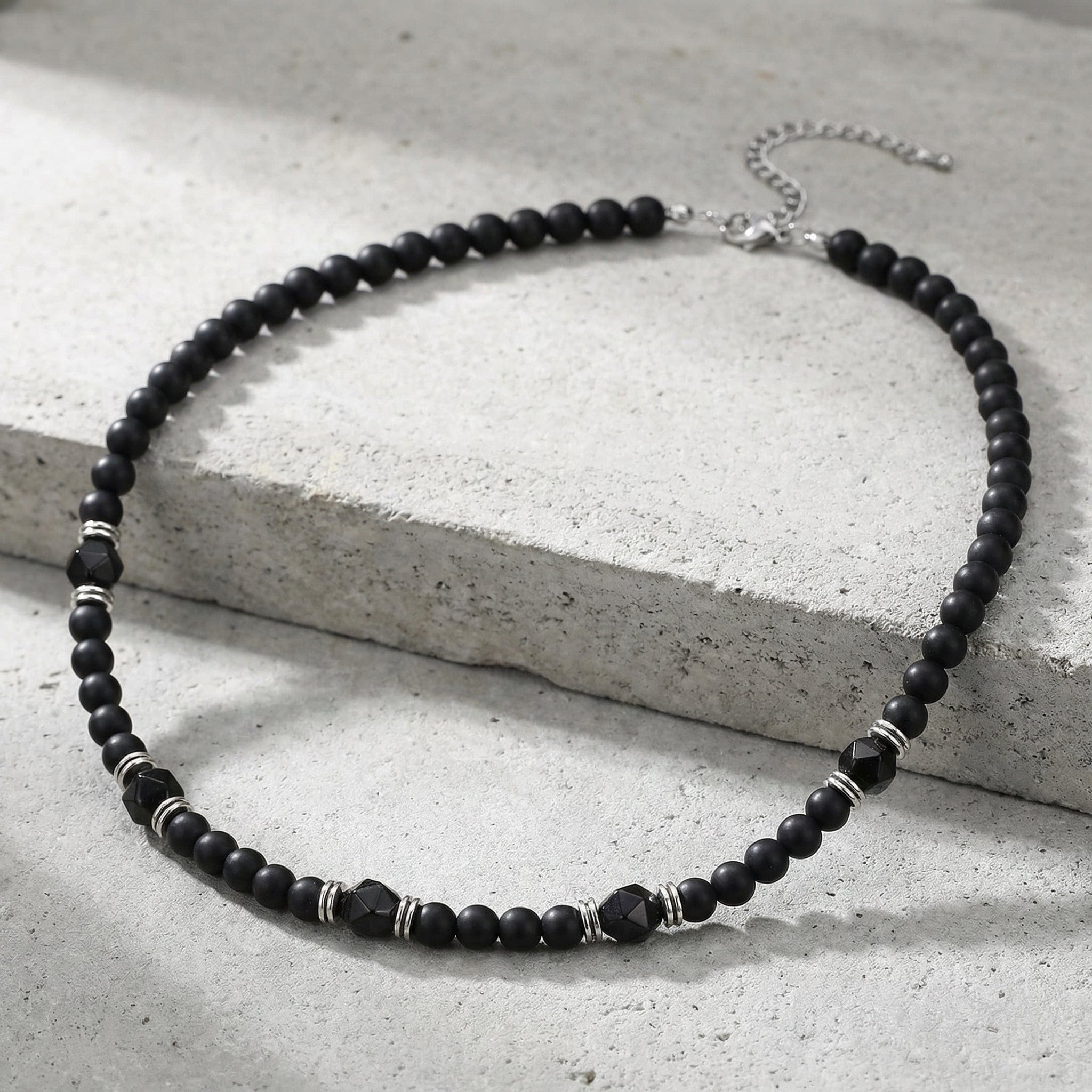 Collier Homme Perles Diamant et Acier