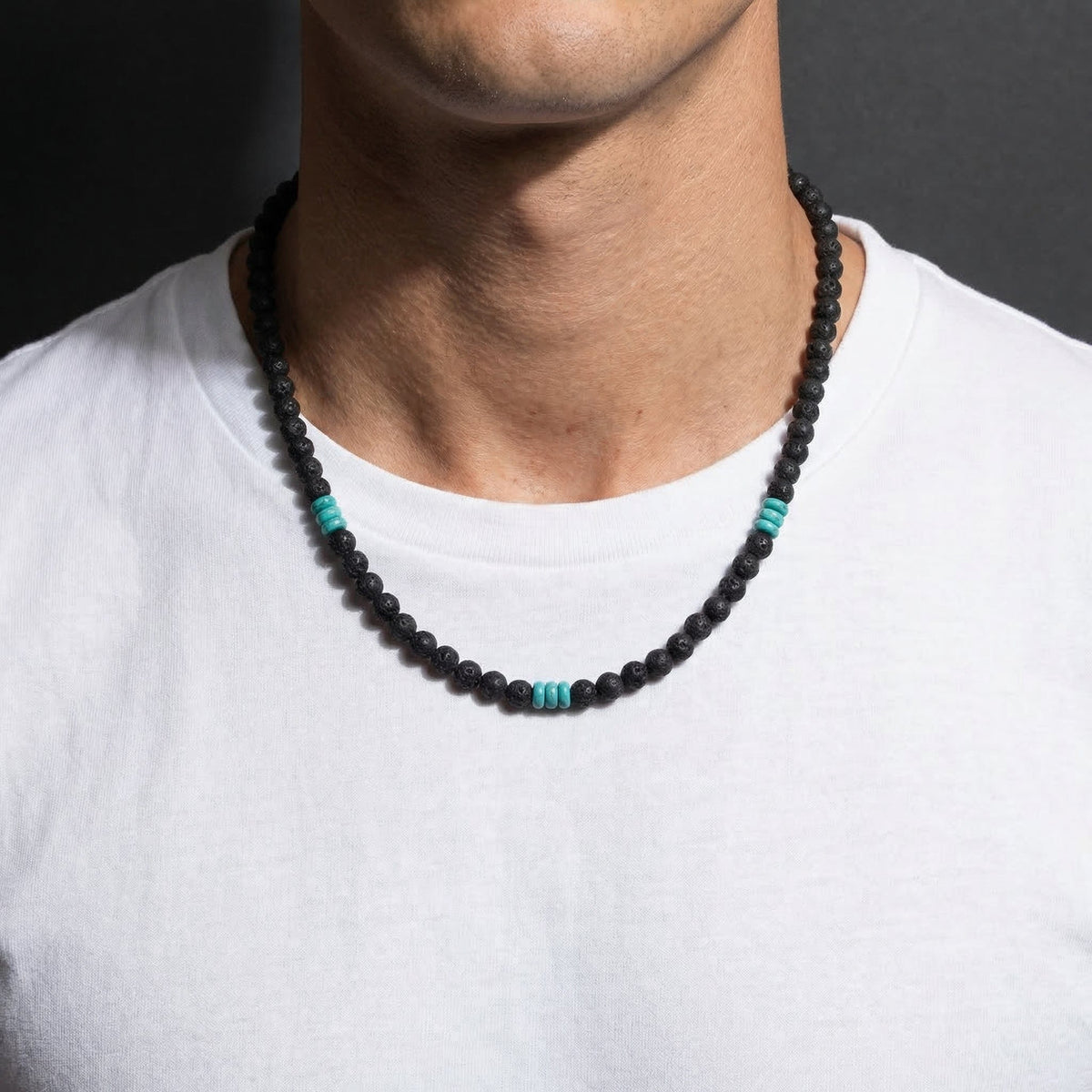 Collier Homme Pierre de Lave Acier Inoxydable