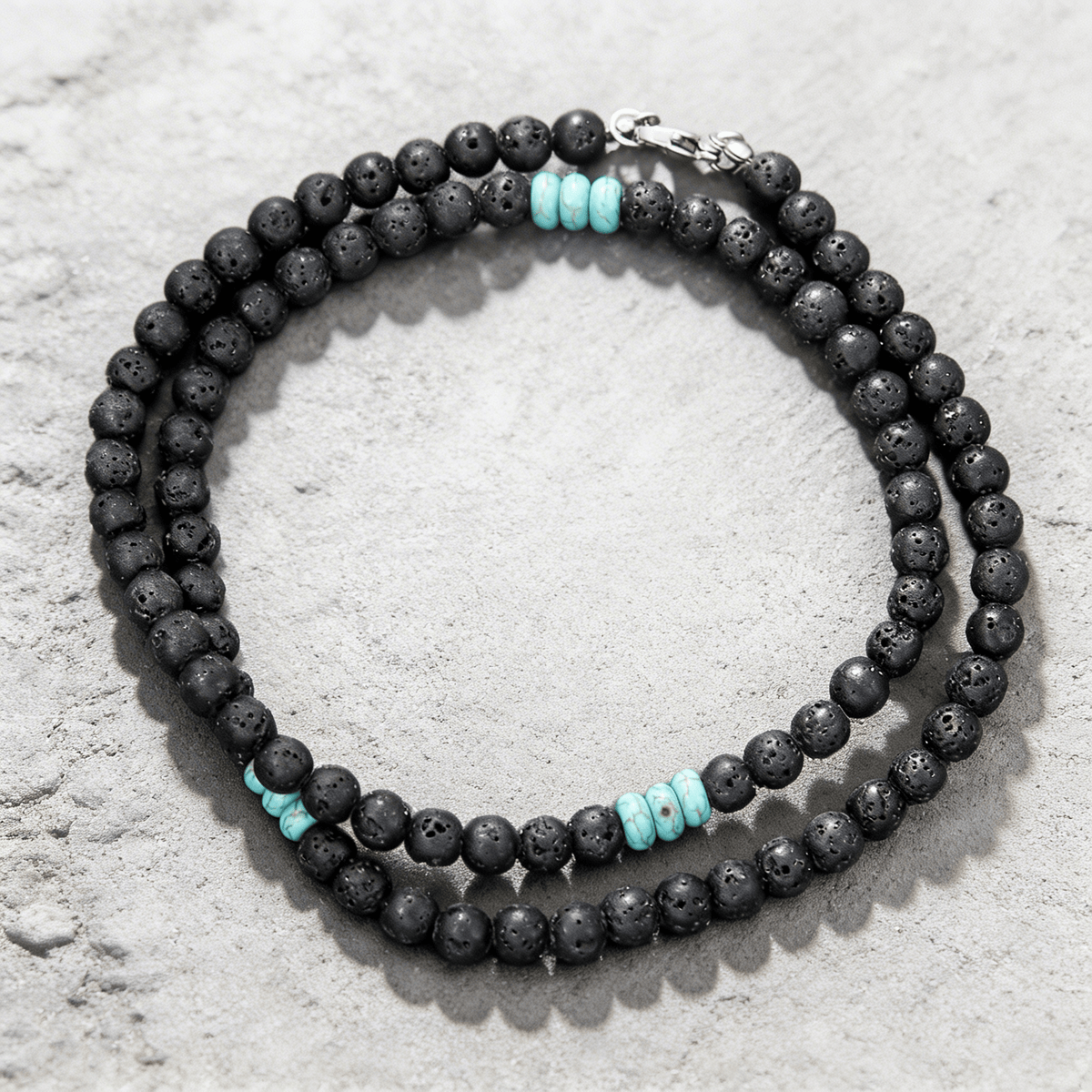 Collier Homme Pierre de Lave Acier Inoxydable