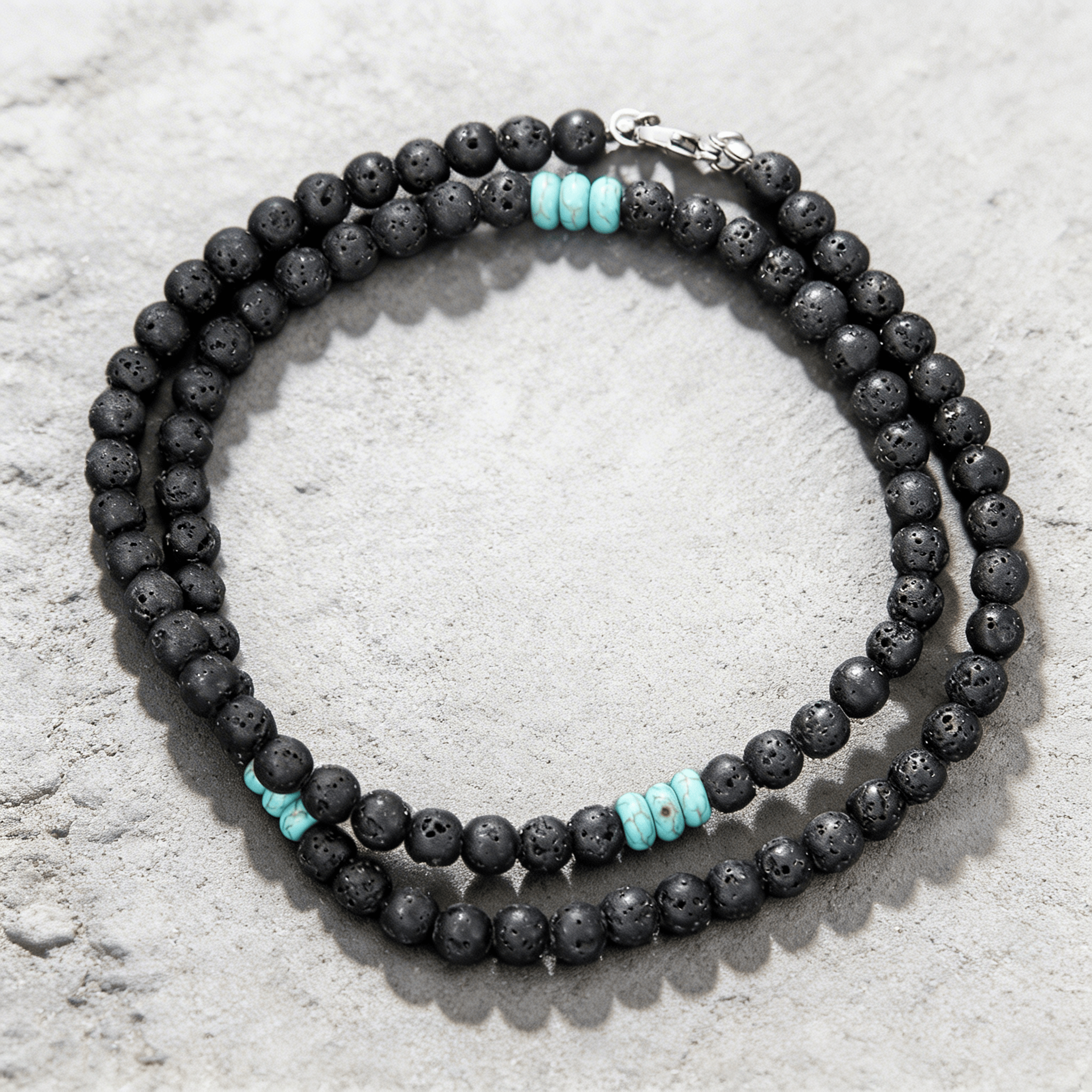 Collier Homme Pierre de Lave Acier Inoxydable
