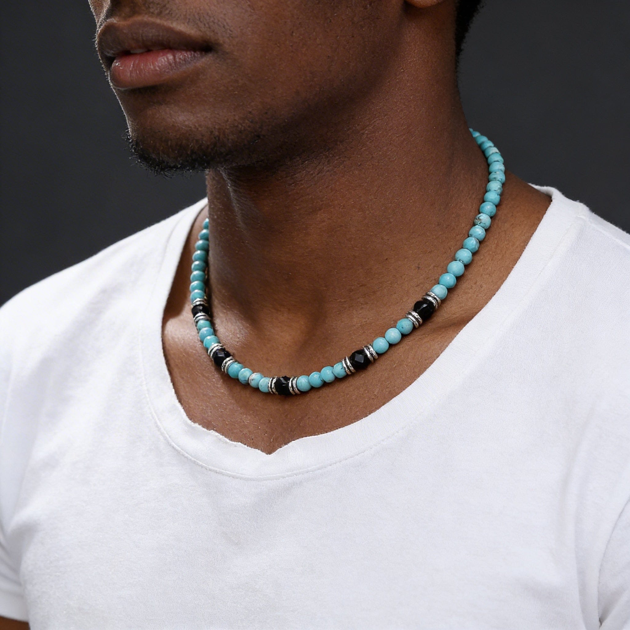 Collier Homme Perles Diamant et Acier