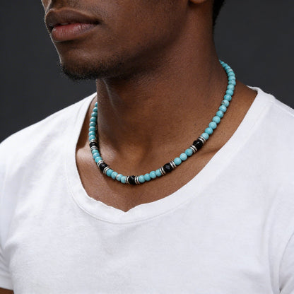 Collier Homme Perles Diamant et Acier