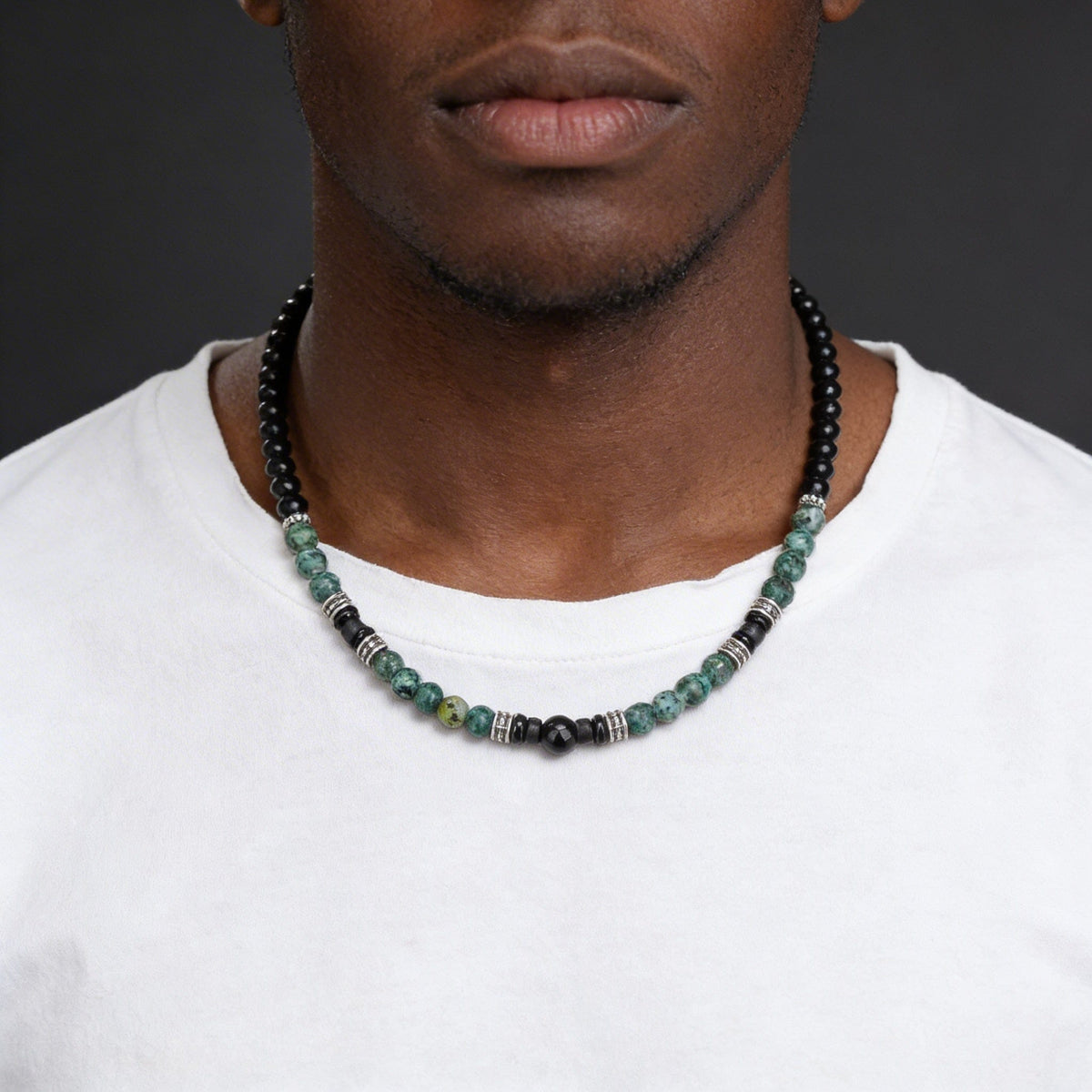 Collier Homme Pierre Turquoise Acier Inoxydable