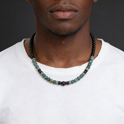 Collier Homme Pierre Turquoise Acier Inoxydable