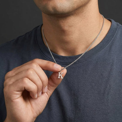 Collier Initiale Homme Pendentif Lettre Acier Argent