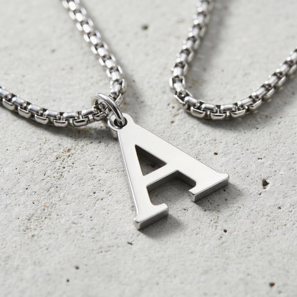 Collier Initiale Homme Pendentif Lettre Acier Argent