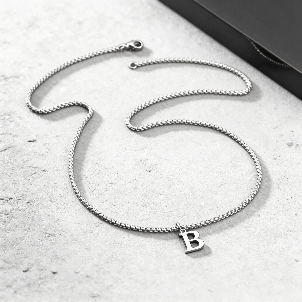 Collier Initiale Homme Pendentif Lettre Acier Argent