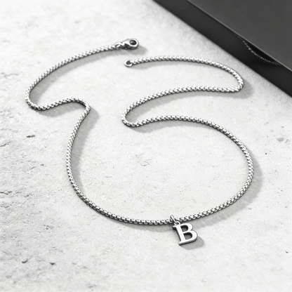 Collier Initiale Homme Pendentif Lettre Acier Argent