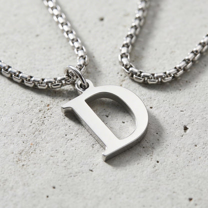 Collier Initiale Homme Pendentif Lettre Acier Argent