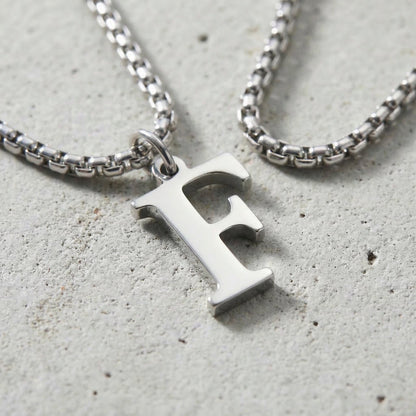 Collier Initiale Homme Pendentif Lettre Acier Argent